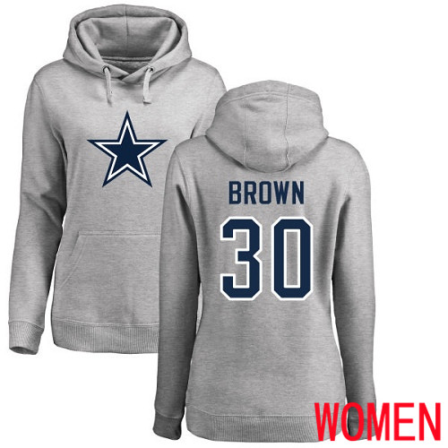Women Dallas Cowboys Ash Anthony Brown Name and Number Logo #30 Pullover NFL Hoodie Sweatshirts->nfl t-shirts->Sports Accessory
